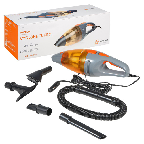 Пылесос 150W 12V AIRLINE CYCLONE TURBO в сумке, функция циклон, 4 насадки